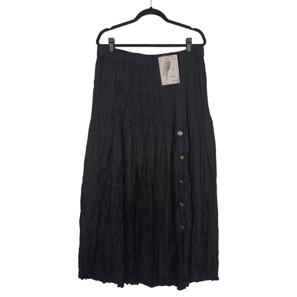 VTG CRAZY COWGIRL Crinkle Black Silver Button Maxi Pull On Skirt 3X NWT